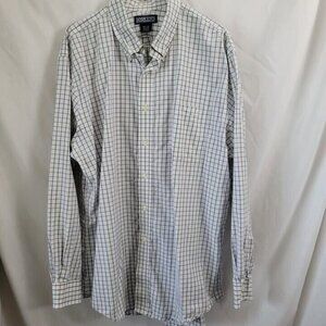 Lands' End 16 1/2 X 34 Men's Cotton Dress Shirt plaid multicolor pocket EUC
